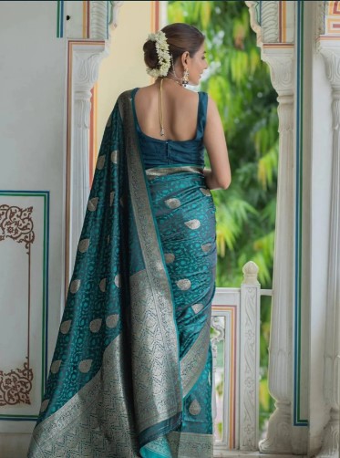 Banarasi Style Lichi Saree with Rich Contrast Blouse